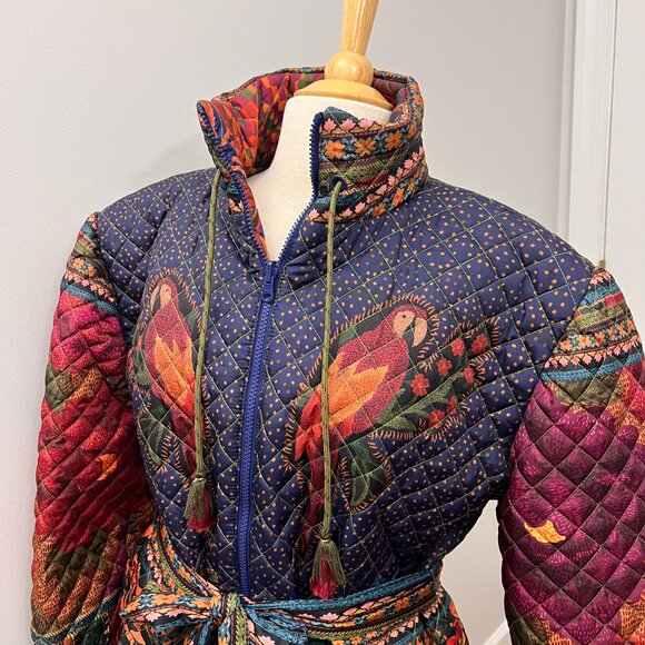 Farm Rio Mixed Patchwork Reversible Quilted Midi Puffer Coat Sz M - Picture 14 of 16